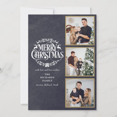 3 Photo Collage Merry Christmas Chalkboard Holiday Card