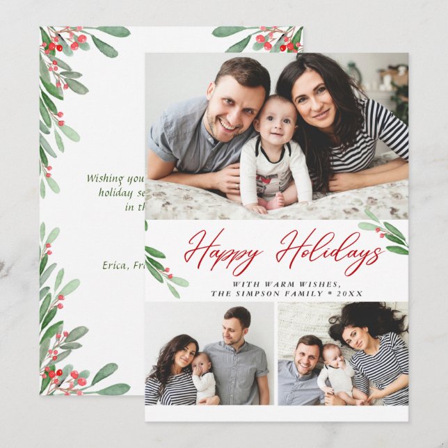 3 PHOTO Collage Merry Christmas Greeting Holiday Card (Front/Back)