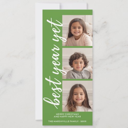 3 Photo Collage Minimalist Best Year Yet green Holiday Card