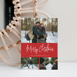 3 Photo Collage Minimalist Modern Holiday Card