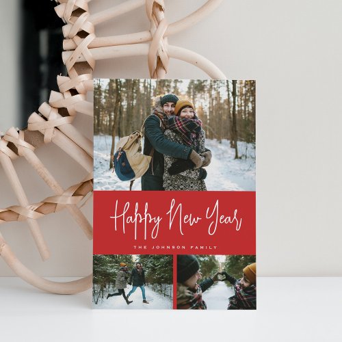 3 Photo Collage Minimalist Modern Holiday Card