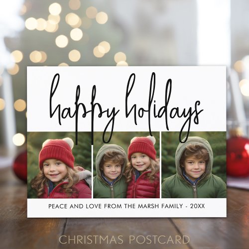 3 Photo Collage Mod Script black white _ Happy Holiday Postcard