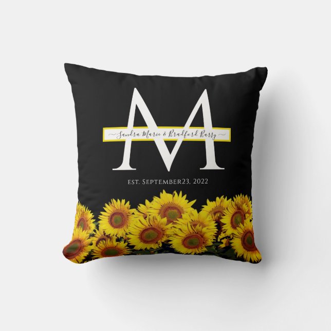 3 Photo collage modern black sunflower Wedding Thr Throw Pillow (Front)