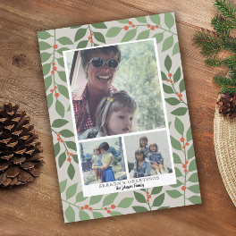 3 Photo Collage Modern Botanical Season's Greeting Holiday Card