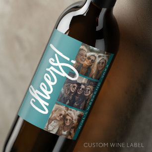 3 Photo Collage - Modern Cheers Girl's Weekend Wine Label