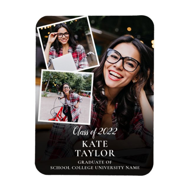 3 Photo Collage Modern Graduation Announcement Magnet (Vertical)