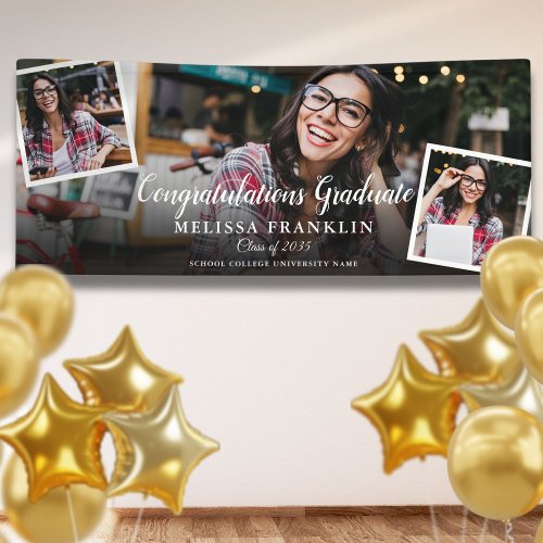 3 Photo Collage Modern Graduation Party Banner