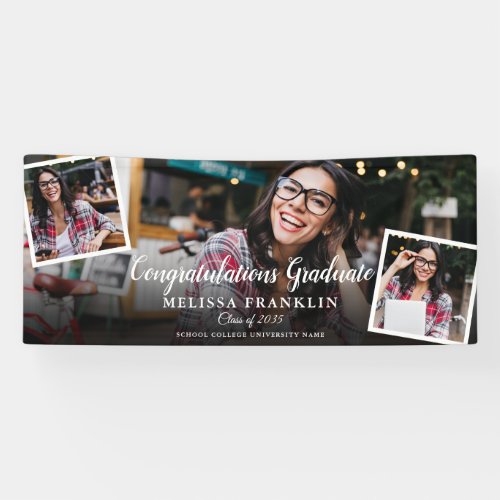 3 Photo Collage Modern Graduation Party Banner