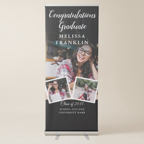 3 Photo Collage Modern Graduation Party Retractable Banner