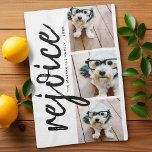 3 Photo Collage - Modern Merry Christmas Rejoice Kitchen Towel<br><div class="desc">Use three pictures and make a unique and trendy Merry Christmas greeting with a black and white theme. If you need to move anything around,  click on the customize button to make changes.</div>