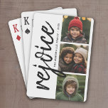 3 Photo Collage - Modern Merry Christmas Rejoice Poker Cards<br><div class="desc">Use three pictures and make a unique and trendy Merry Christmas greeting with a black and white theme. If you need to move anything around,  click on the customize button to make changes.</div>