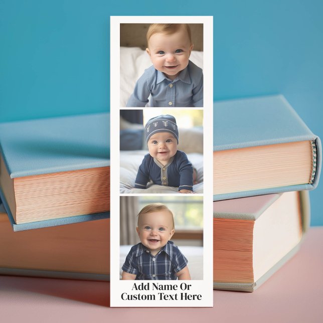 3 Photo Collage - Modern Minimal Black White Bookmarks (Custom Photo Bookmark)