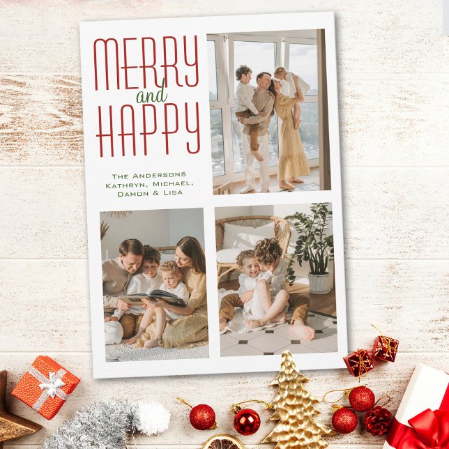 3 Photo Collage Modern Minimalist Christmas Holiday Card (Creator Uploaded)