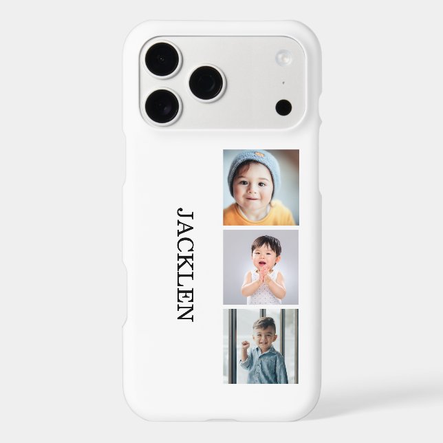 3 Photo Collage Modern Personalized Custom Text Case-Mate iPhone Case (Back)