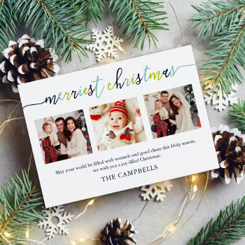 3 Photo Collage Modern Script "merriest Christmas" Holiday Card by heartlocked at Zazzle