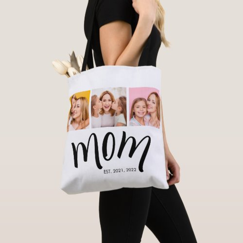 3-Photo Collage Mom Est Elegant Practical Gift Tote Bag