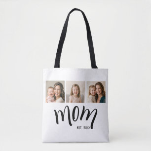 3-Photo Collage Mom Est Elegant Practical Gift Tote Bag