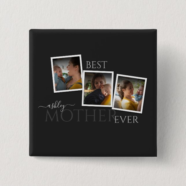 3 Photo Collage Mom Family Memorable Mother's Day Button (Front)