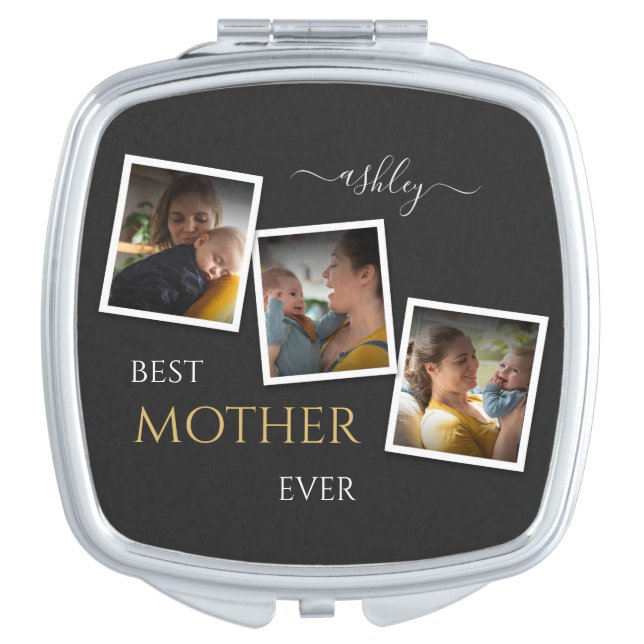 3 Photo Collage Mom Family Memorable Mother's Day Compact Mirror (Front)