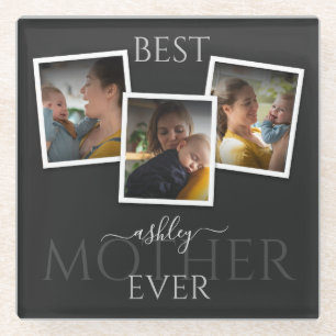3 Photo Collage Mom Family Memorable Mother's Day Glass Coaster
