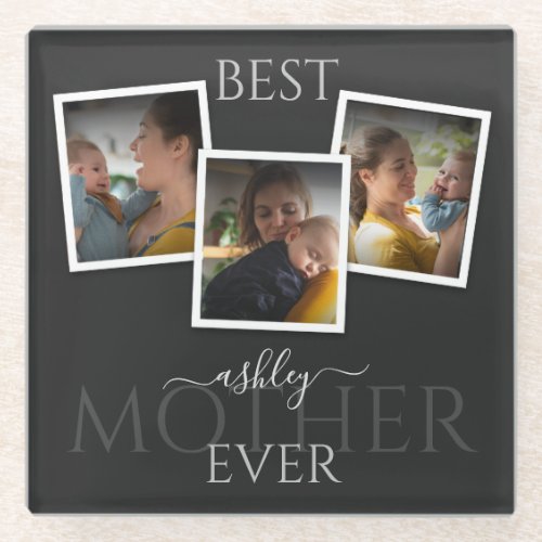 3 Photo Collage Mom Family Memorable Mothers Day Glass Coaster