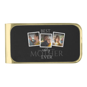 3 Photo Collage Mom Family Memorable Mother's Day Gold Finish Money Clip
