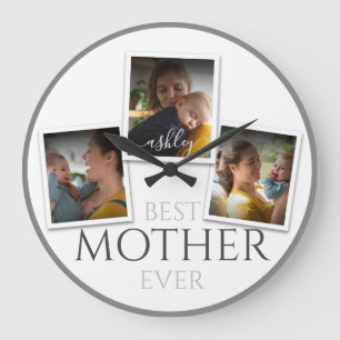 3 Photo Collage Mom Family Memorable Mother's Day Large Clock