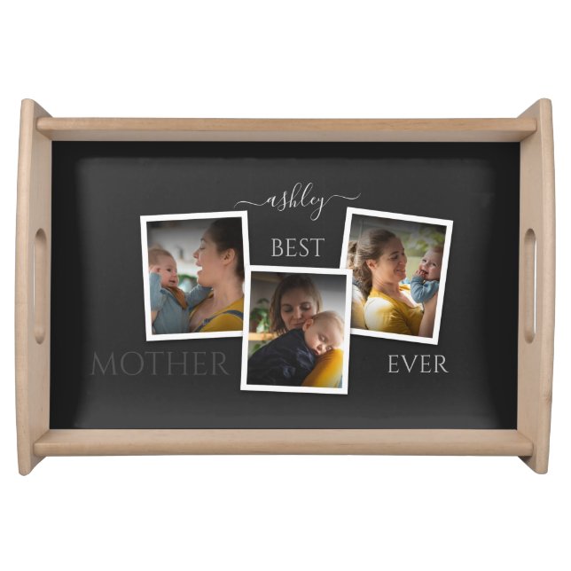3 Photo Collage Mom Family Memorable Mother's Day Serving Tray (Front)