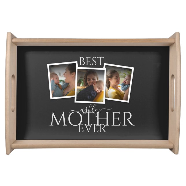 3 Photo Collage Mom Family Memorable Mother's Day  Serving Tray (Front)
