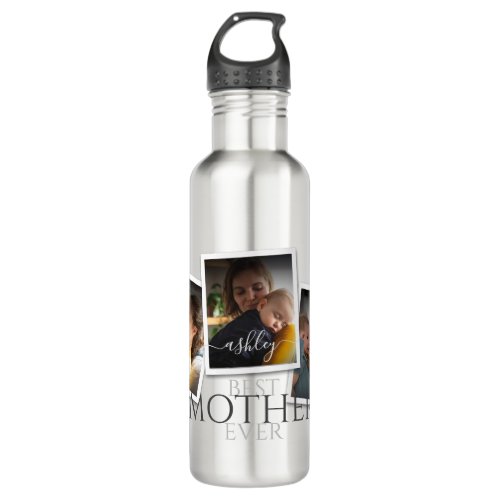 3 Photo Collage Mom Family Memorable Mothers Day Stainless Steel Water Bottle