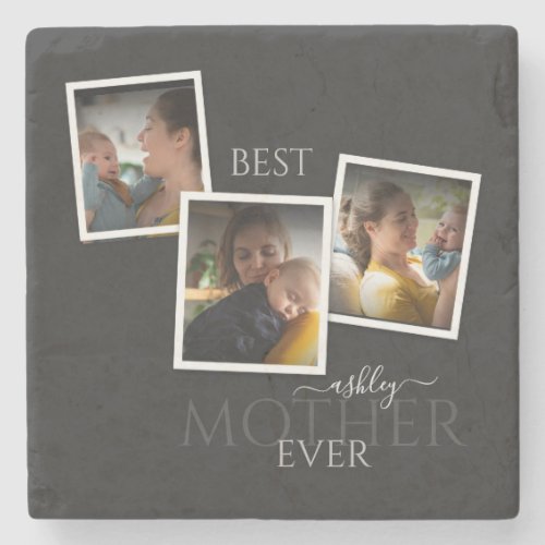 3 Photo Collage Mom Family Memorable Mothers Day Stone Coaster