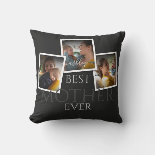 3 Photo Collage Mom Family Memorable Mothers Day Throw Pillow