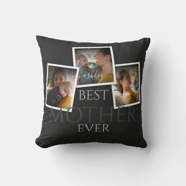 3 Photo Collage Mom Family Memorable Mother's Day Throw Pillow (Front)