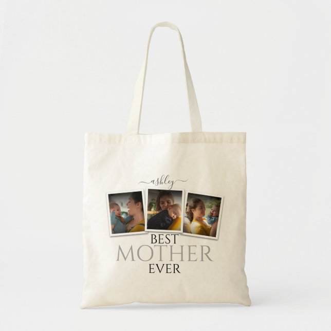 3 Photo Collage Mom Family Memorable Mother's Day Tote Bag (Front)