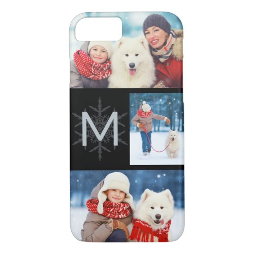 3 Photo Collage Monogram Initial Snowflake Holiday iPhone 87 Case