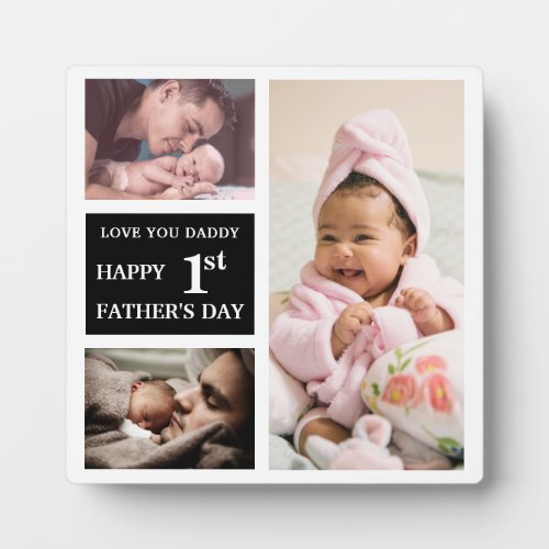 3 Photo Collage  New Dad Happy First Fathers Day Plaque