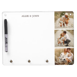 3-Photo Collage Personalized  Dry Erase Board With Keychain Holder