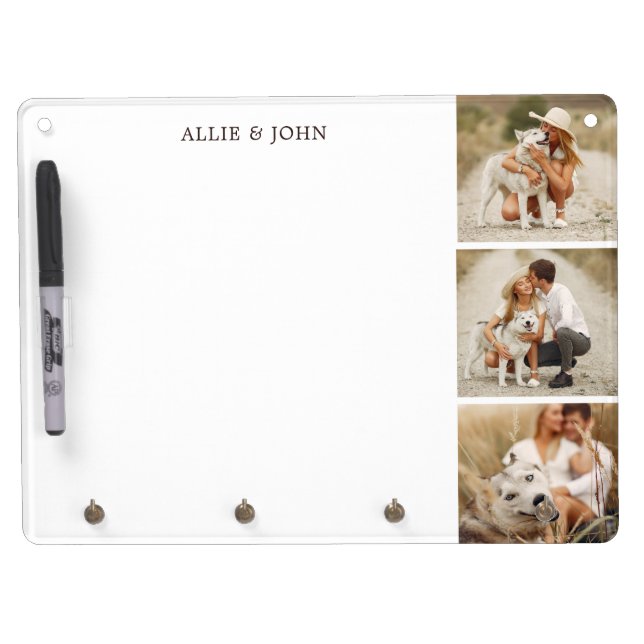 3-Photo Collage Personalized  Dry Erase Board With Keychain Holder (Front)
