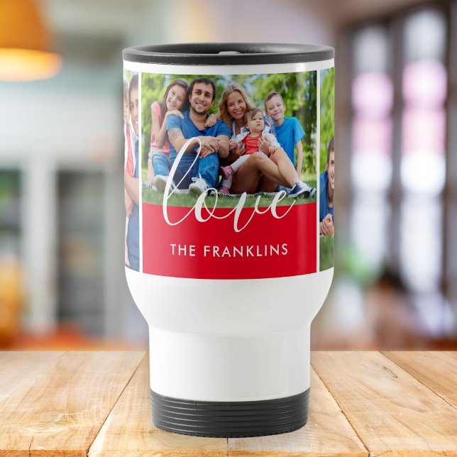 3 Photo Collage Personalized Family Name Travel Mug (Creator Uploaded)
