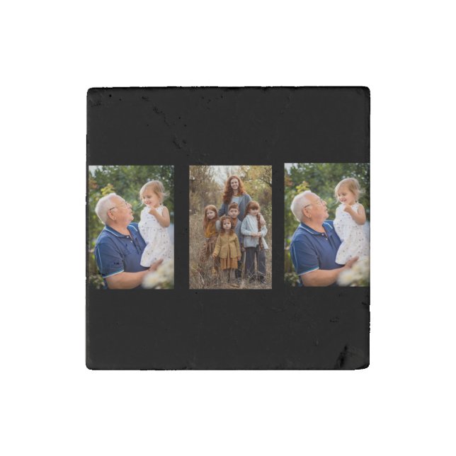 3 Photo Collage Personalized Stone Magnet (Front)
