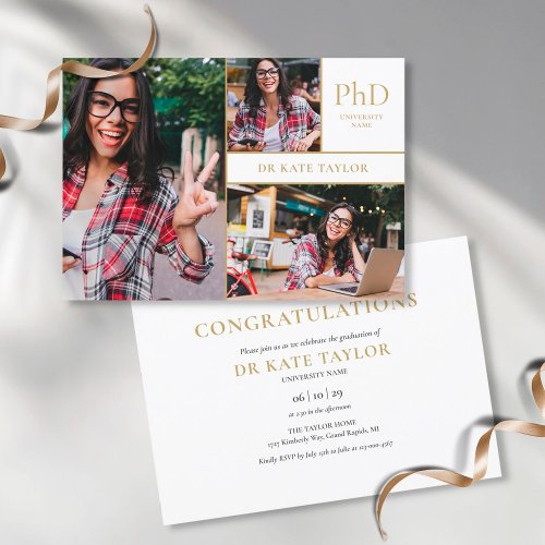 3 Photo Collage PhD Degree Graduation Party        Invitation