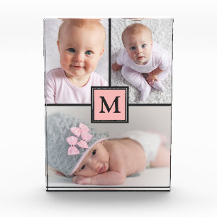 3 Photo Collage Pink Gray Personalized Photo Block