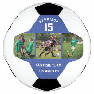 3 Photo Collage Player Name and Number Team Blue Soccer Ball