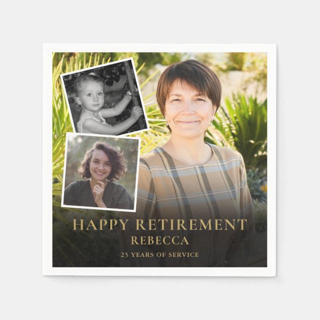 3 Photo Collage Retirement Party Napkins (Front)