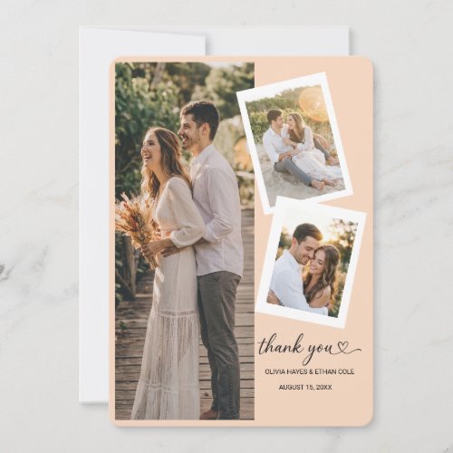 3 Photo Collage Romantic Wedding Thank You Card