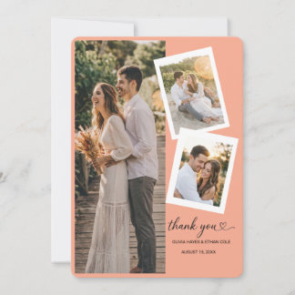 3 Photo Collage Romantic Wedding Thank You Card
