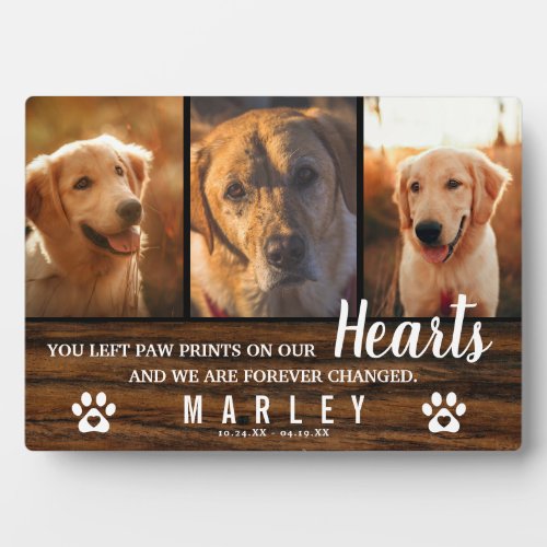 3 Photo Collage Rustic Pet Loss Memorial Plaque