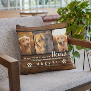 3 Photo Collage Rustic Pet Loss Memorial Throw Pillow