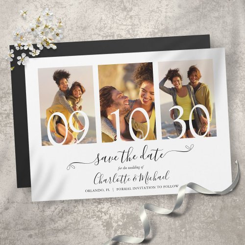 3 Photo Collage Signature Script Wedding Save The  Magnetic Invitation
