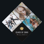 3 Photo Collage Simple Black Graduation Cap Topper<br><div class="desc">This elegant graduation cap topper features a black background with photo collage of your photos,  a graduation cap in faux gold,  class year,  and your name. Personalize it for your needs. You can find matching products at my store.</div>